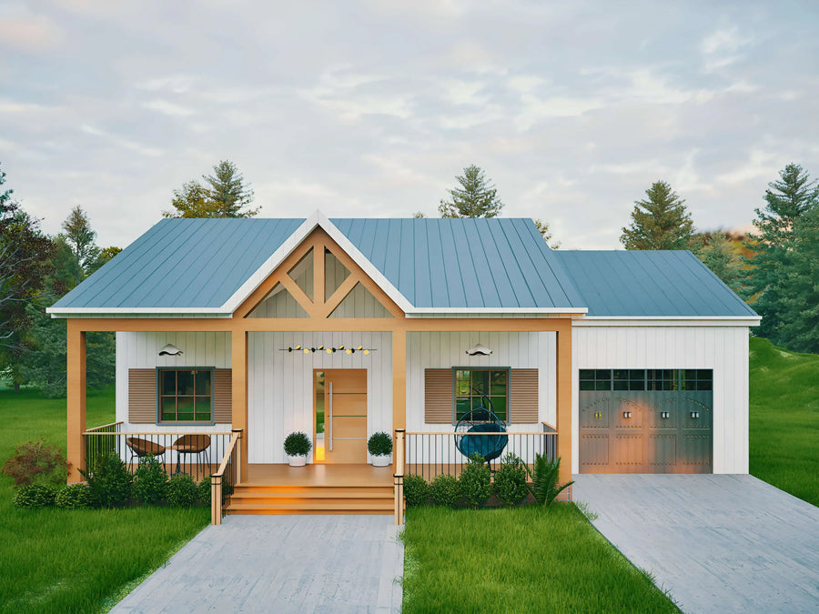 Front elevation of 1 bed modern cottage with garage