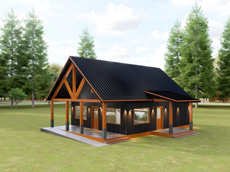 Modern cabin house plan with loft, 3 bedroom 2 bathroom