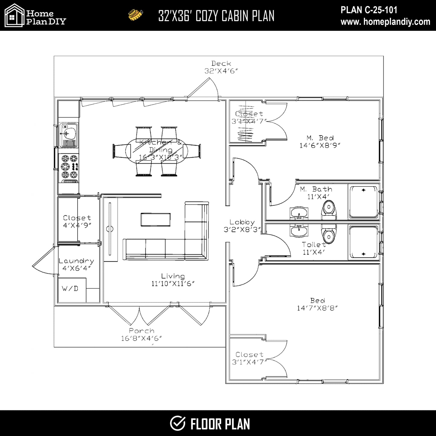 2 bedroom 2 bathroom cozy cabin house plan with porch