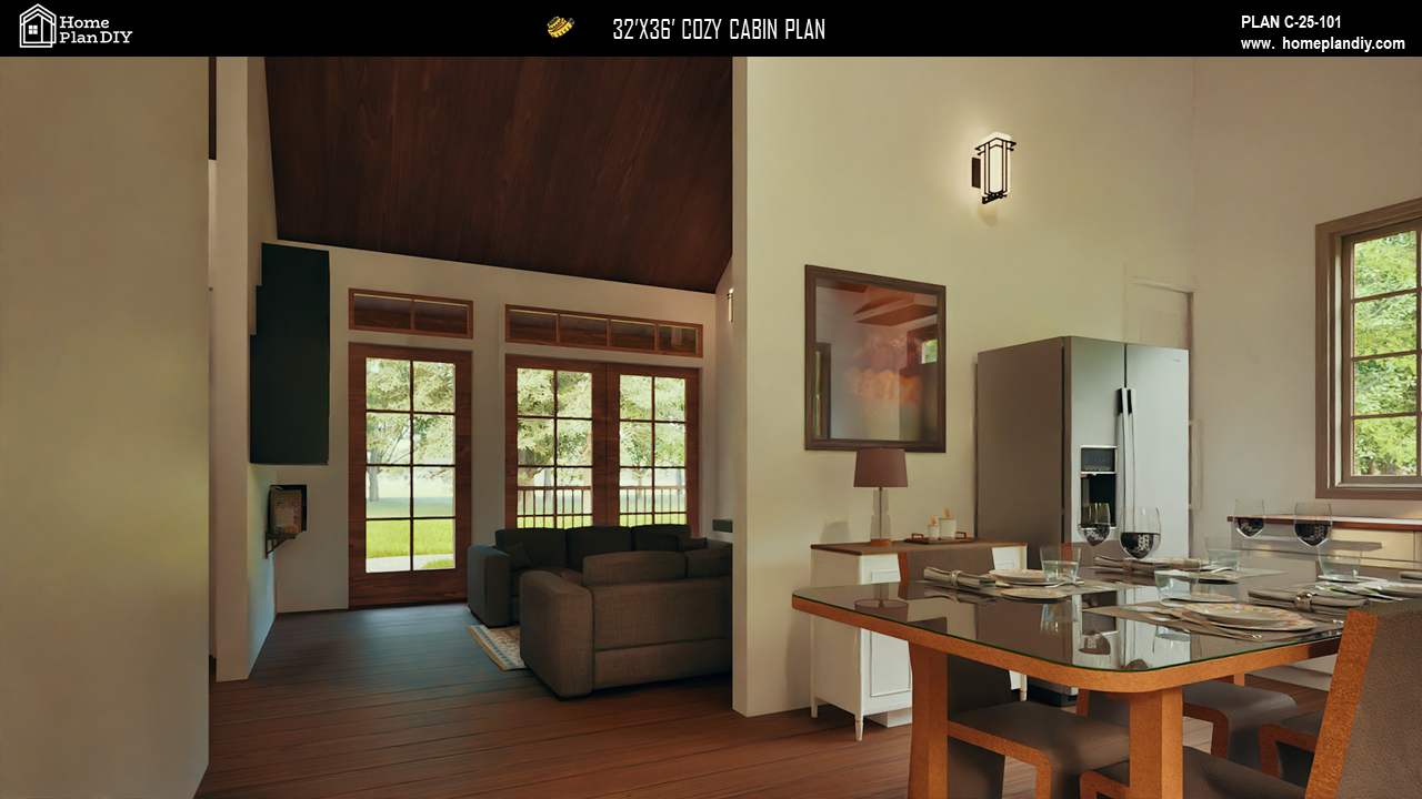 2 bedroom 2 bathroom cozy cabin house plan with porch