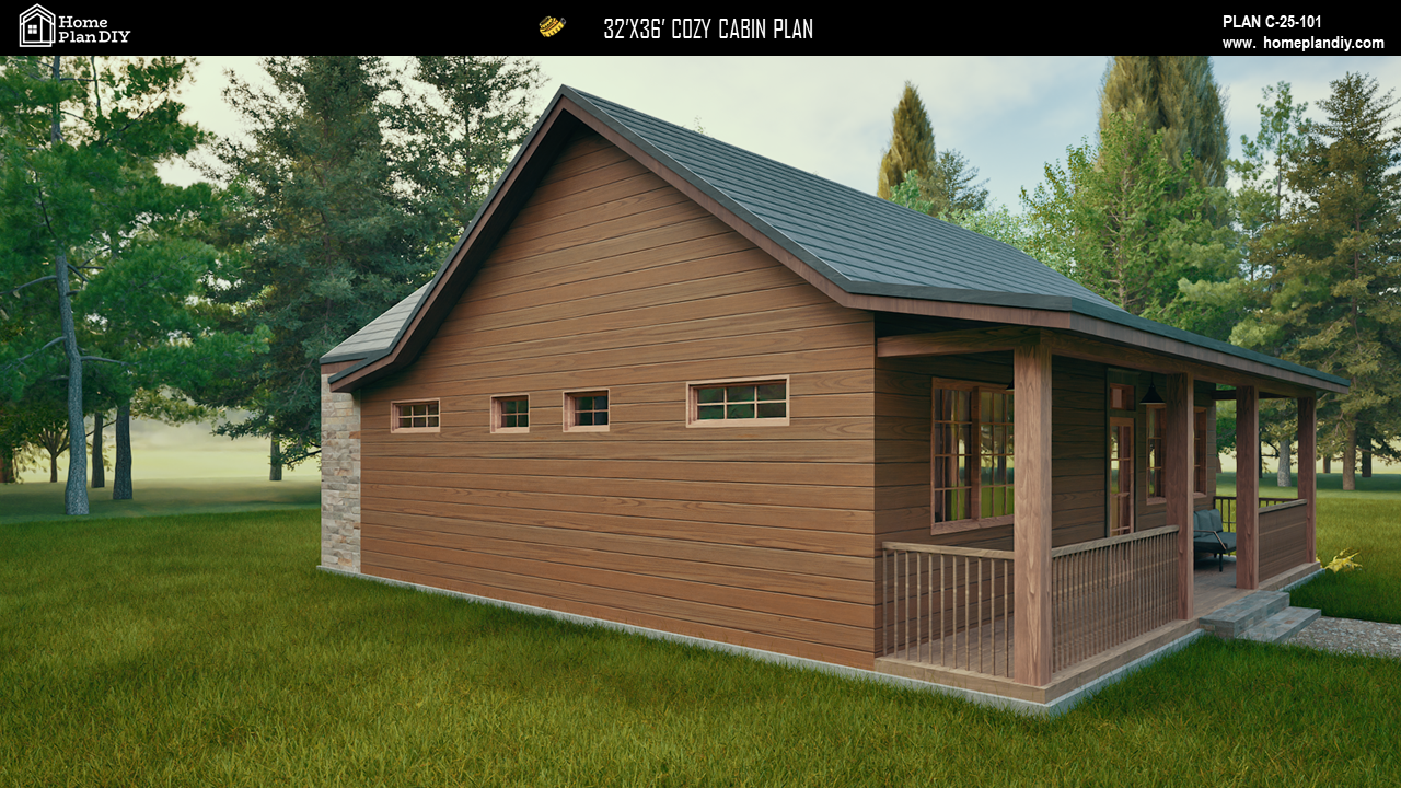 2 bedroom 2 bathroom cozy cabin house plan with porch