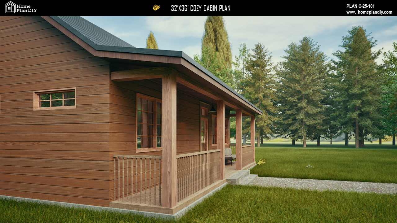 2 bedroom 2 bathroom cozy cabin house plan with porch