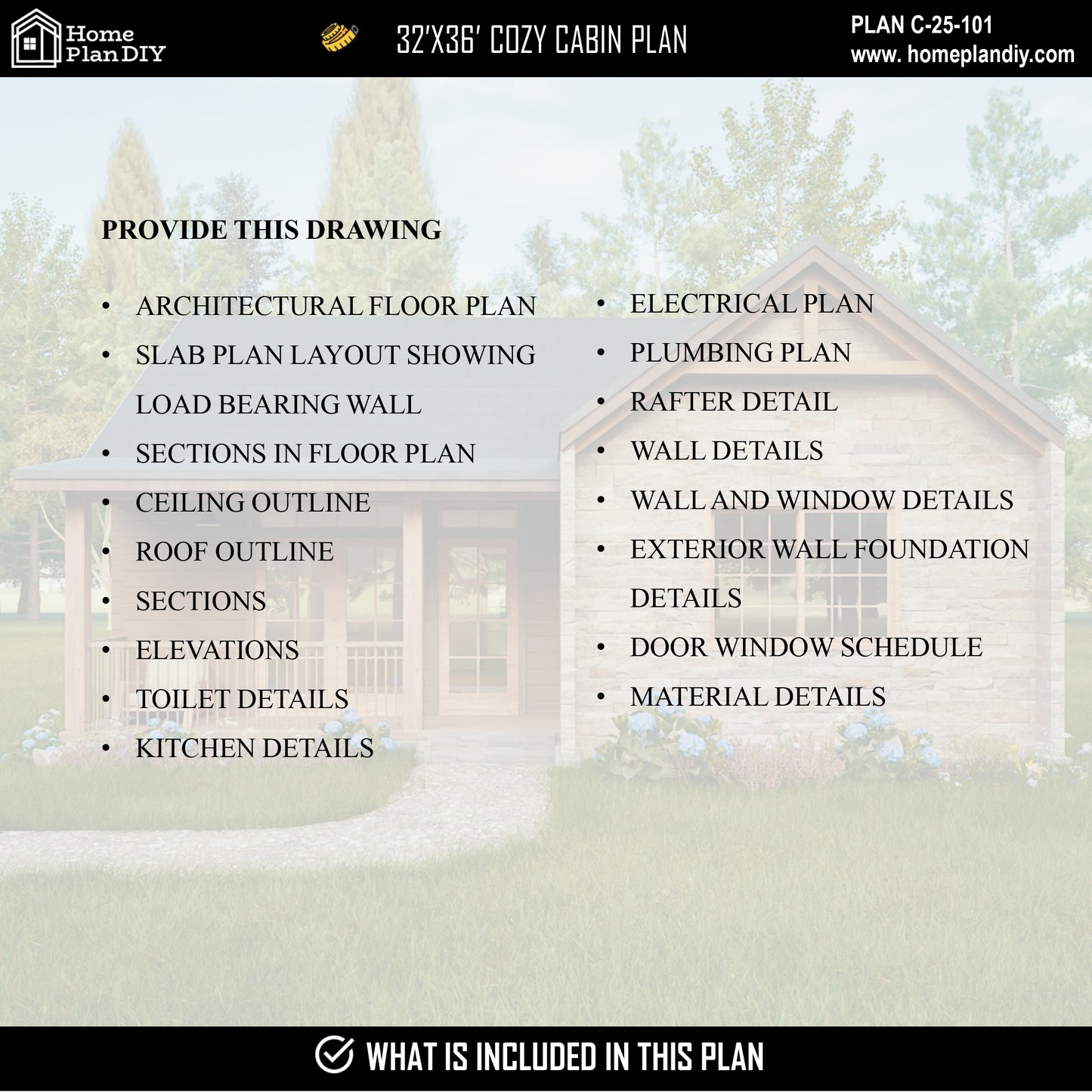 2 bedroom 2 bathroom cozy cabin house plan with porch