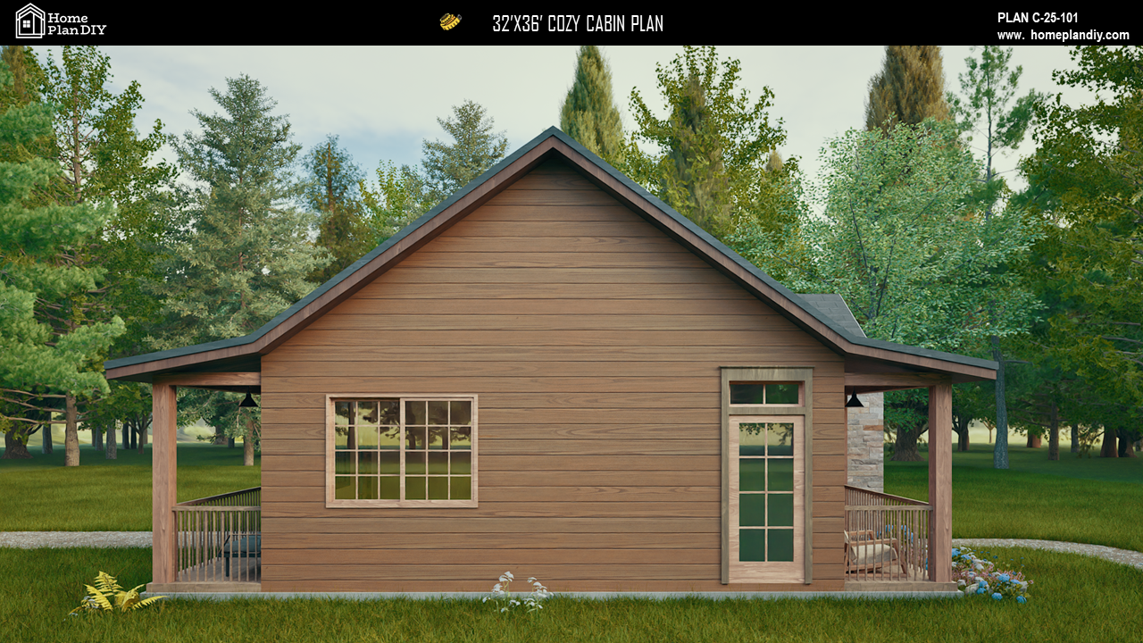 2 bedroom 2 bathroom cozy cabin house plan with porch