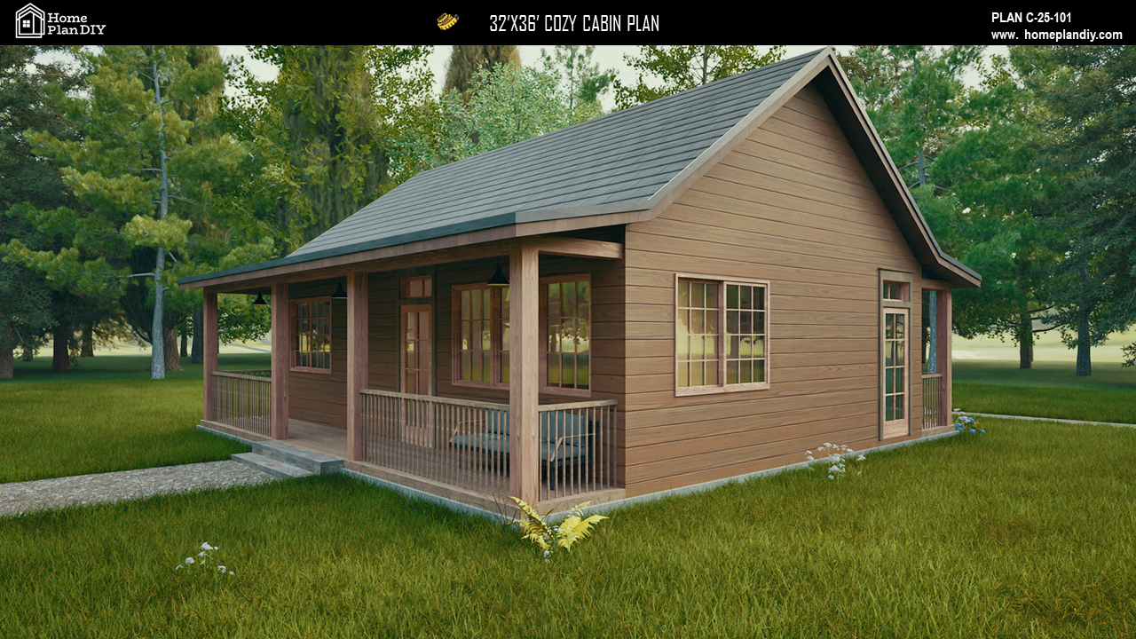 2 bedroom 2 bathroom cozy cabin house plan with porch