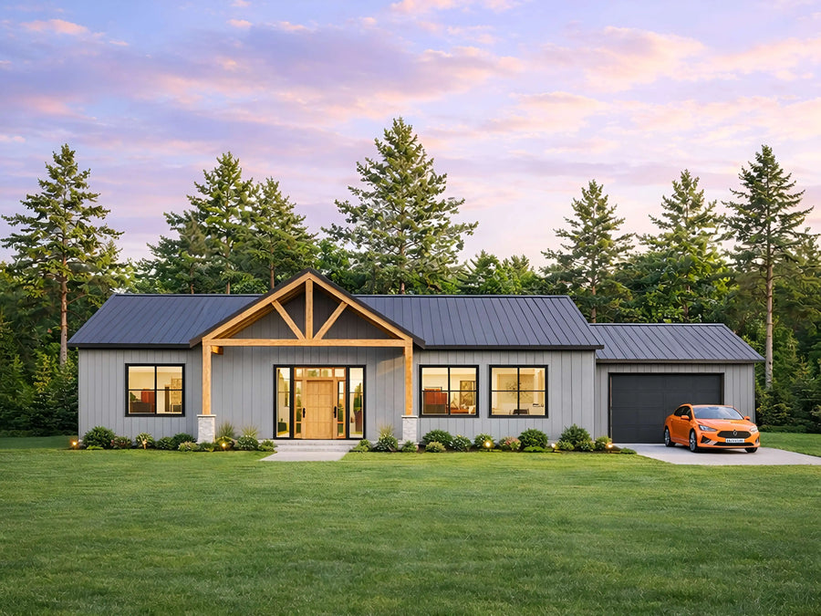 75x30 modern barndominium floor plan, 3 bed 2 bath, 1635 sq ft