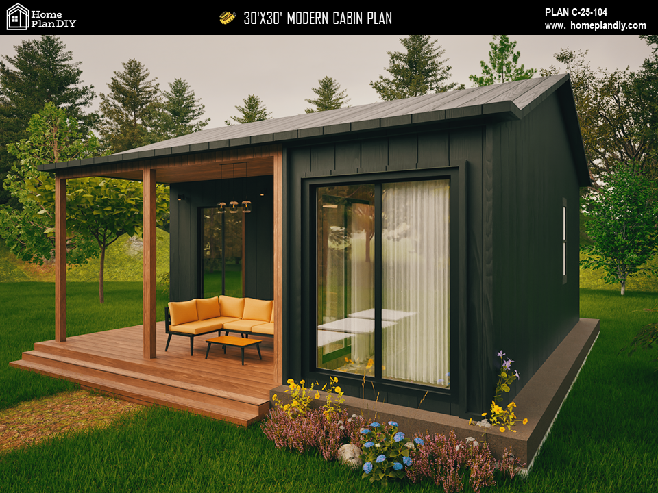 2 bedroom 1 bathroom modern cabin floor plan with loft