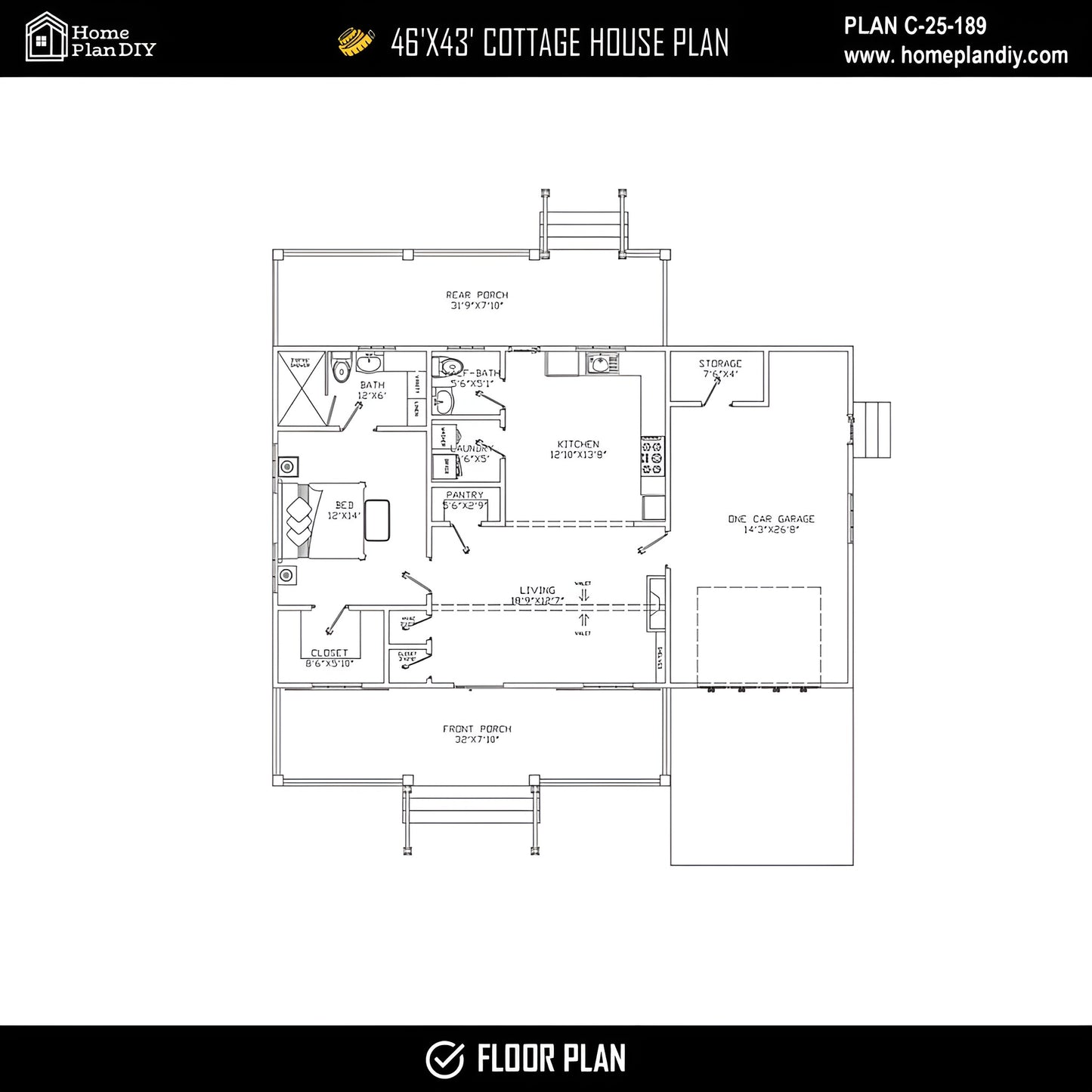 Front elevation of 1 bed modern cottage with garage