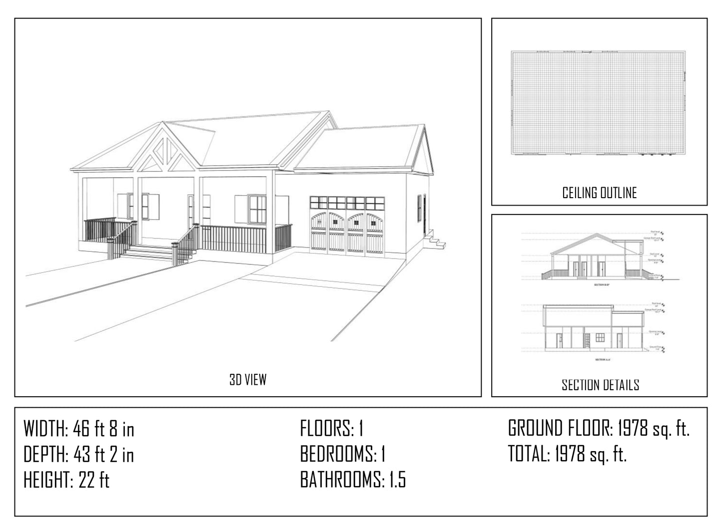 Front elevation of 1 bed modern cottage with garage