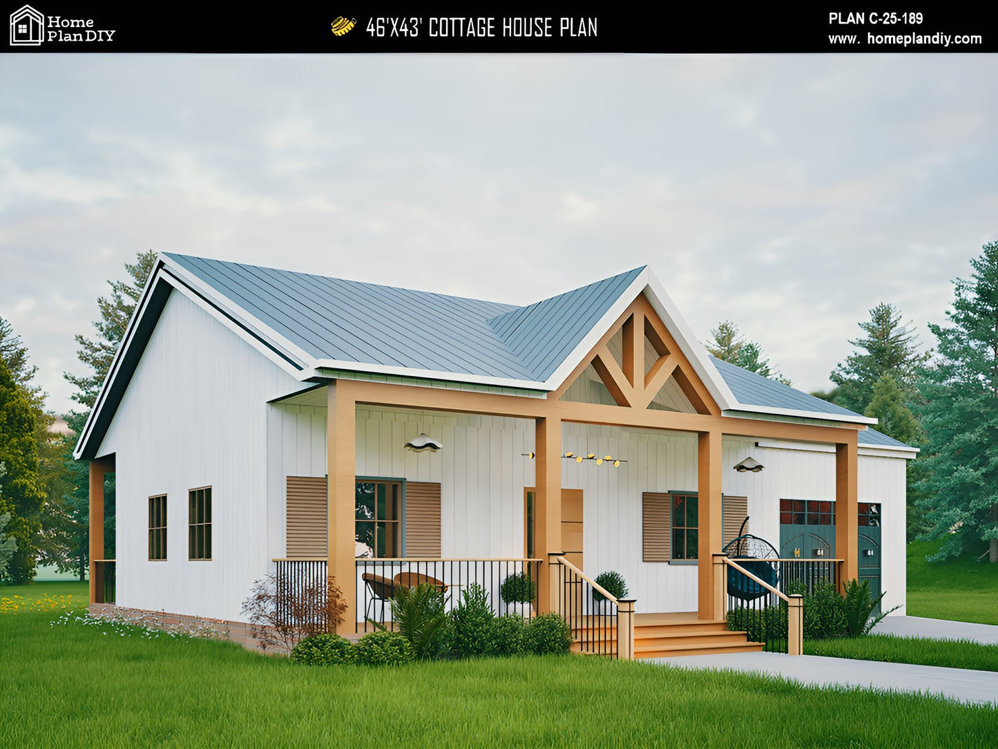 Front elevation of 1 bed modern cottage with garage