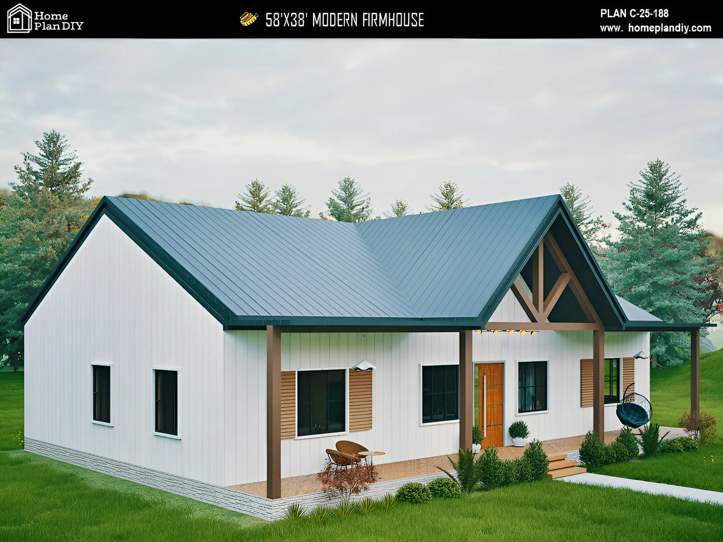 3 bedroom 2 bathroom barndominium floor plan with open-concept layout and slab foundation