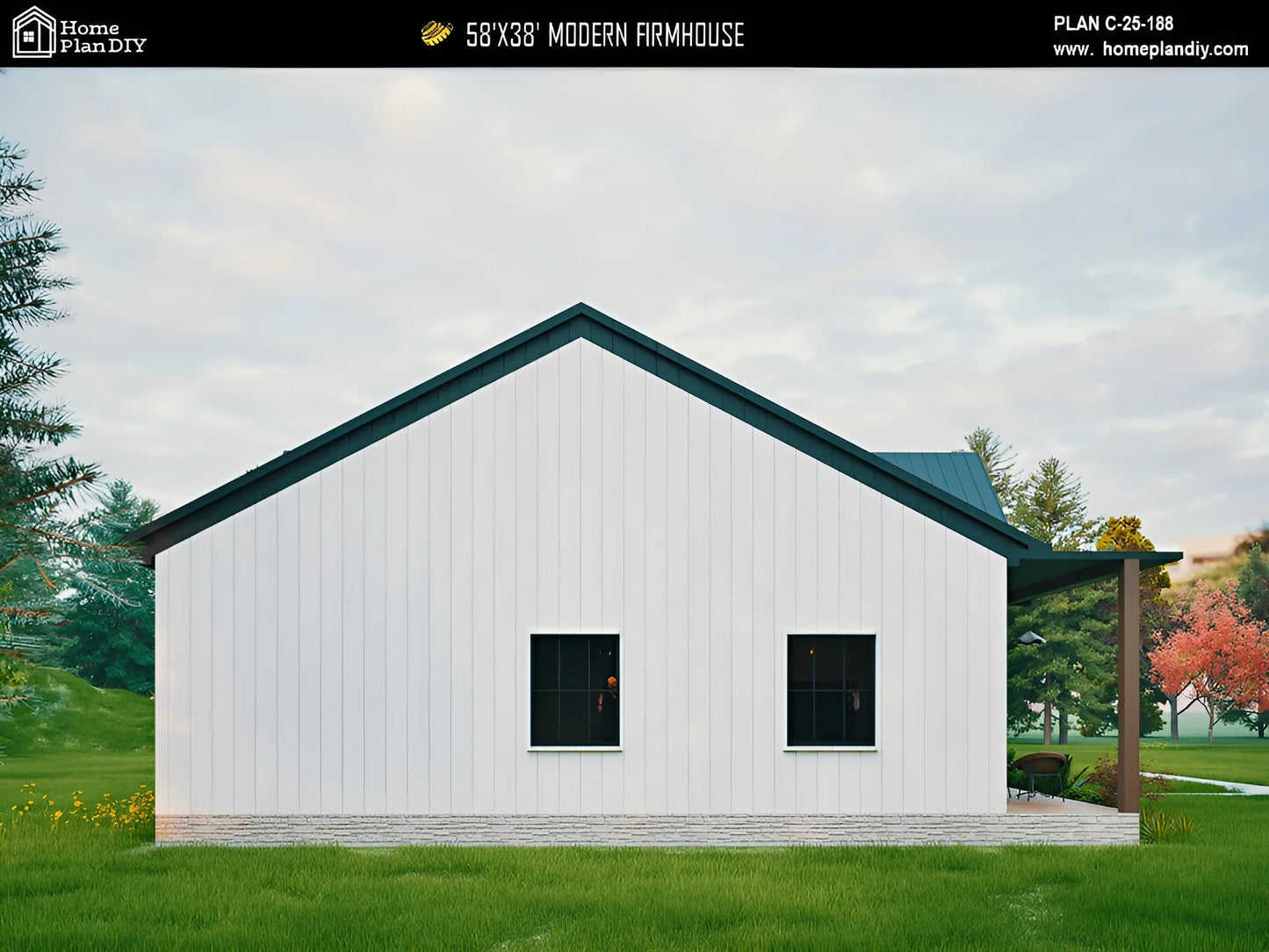 3 bedroom 2 bathroom barndominium floor plan with open-concept layout and slab foundation