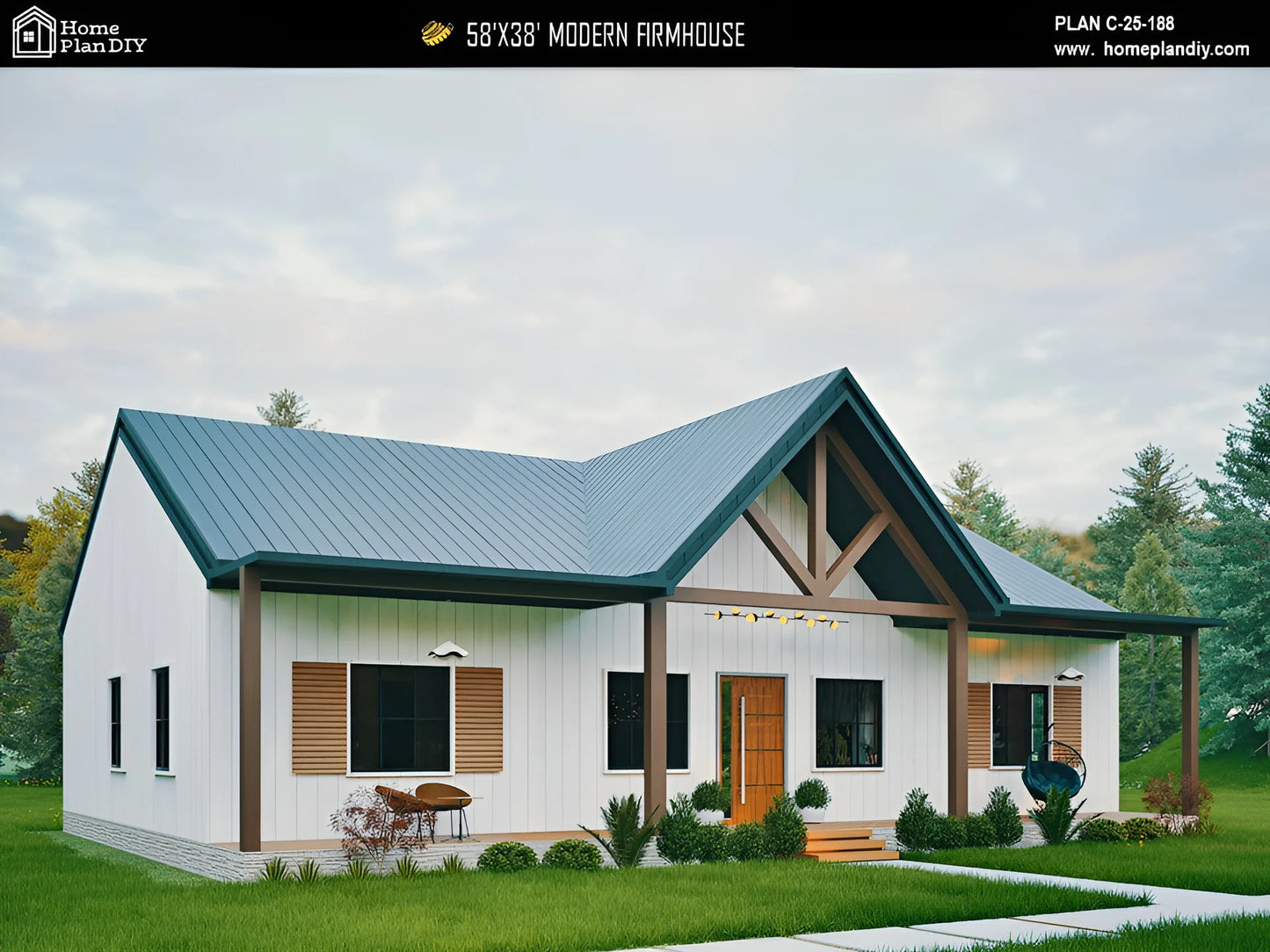 3 bedroom 2 bathroom barndominium floor plan with open-concept layout and slab foundation