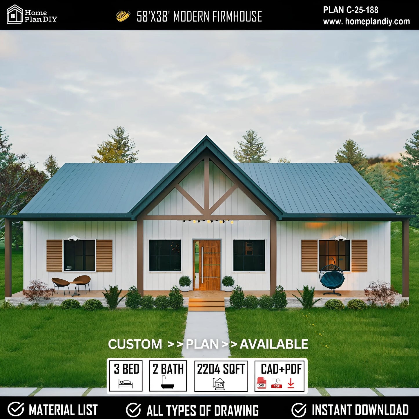 3 bedroom 2 bathroom barndominium floor plan with open-concept layout and slab foundation