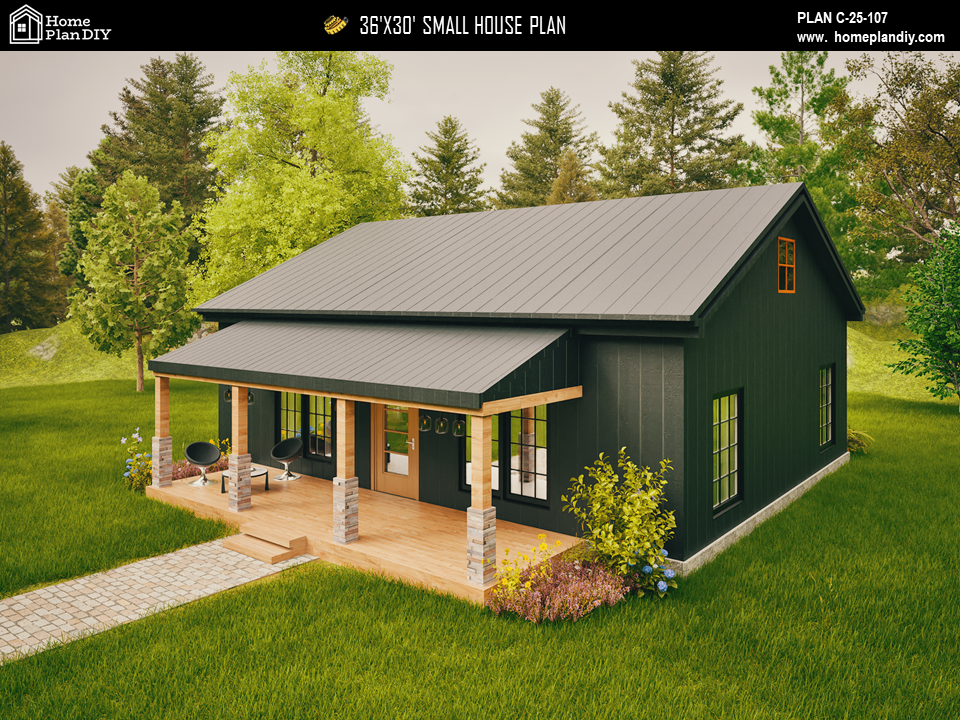 Tiny House Modern House 1000 SQFT Plan 25107