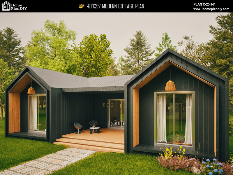 1000 square foot one-story cottage with open layout