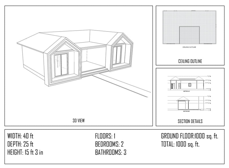 DIY printable small house plan with PDF and CAD files