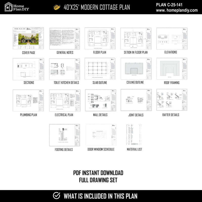 DIY printable small house plan with PDF and CAD files