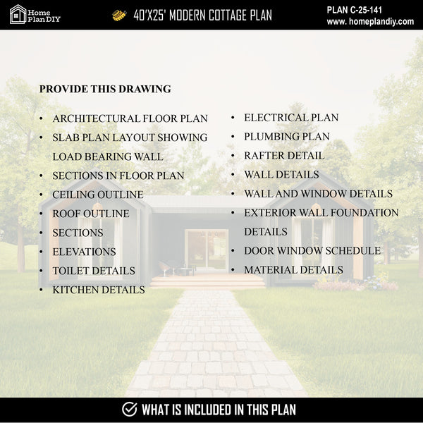DIY printable small house plan with PDF and CAD files