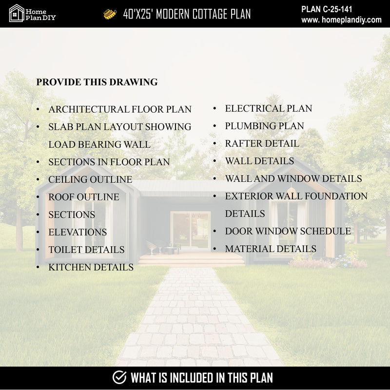 DIY printable small house plan with PDF and CAD files