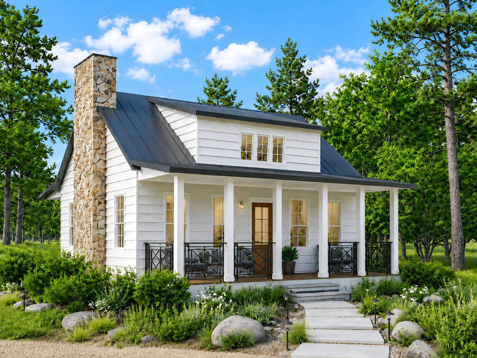 23x38 modern cottage house plan with loft, 2 bedroom