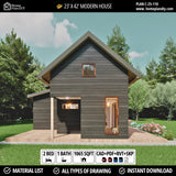 23x42 Modern Tiny House Plan Front View – Small Cabin Blueprint with Loft and Porch