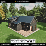 23x42 Modern Tiny House Plan Front View – Small Cabin Blueprint with Loft and Porch