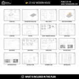 23x42 Modern Tiny House Plan Front View – Small Cabin Blueprint with Loft and Porch