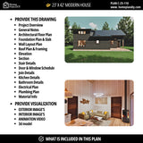 23x42 Modern Tiny House Plan Front View – Small Cabin Blueprint with Loft and Porch