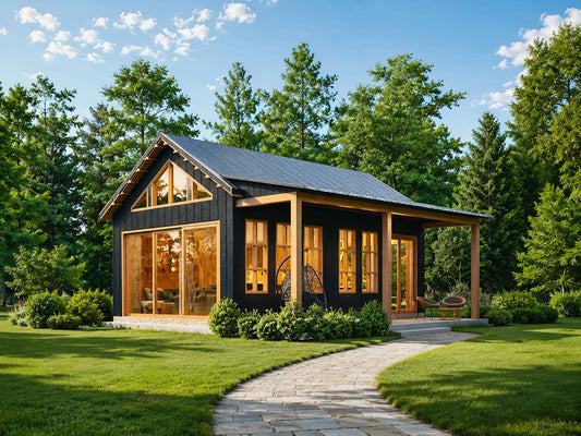 Modern cottage house plan, 1 bedroom tiny home blueprint