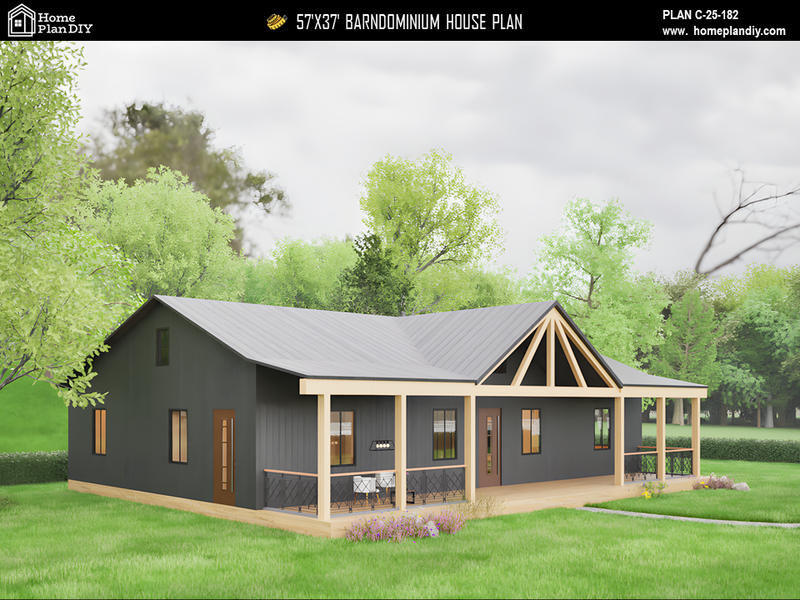 3 bedroom 2 bathroom barndominium floor plan with loft