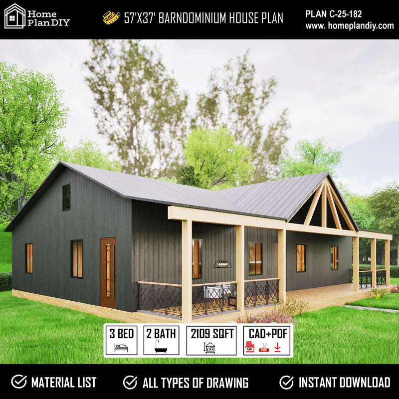 Modern farmhouse inspired barndo house plan 57x37 feet