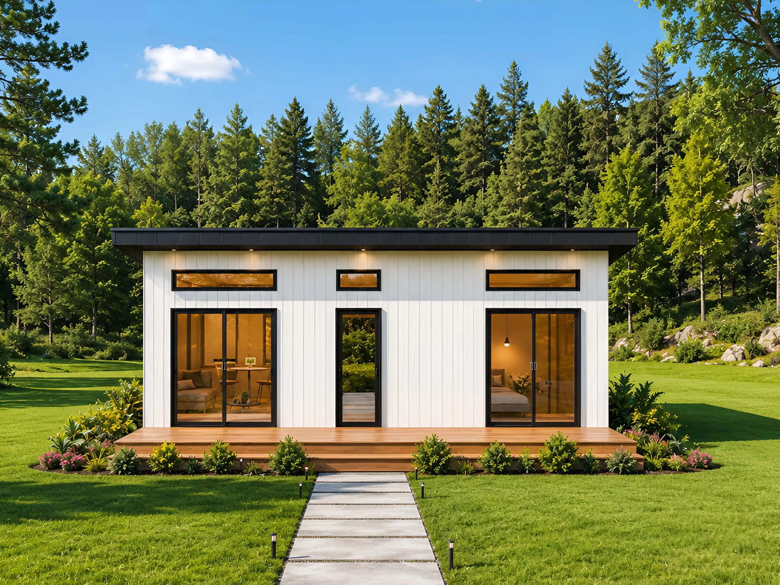 Modern 1 bedroom cabin house plan, 704 sq ft