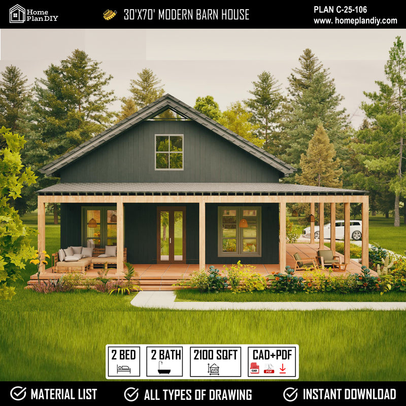 Modern Barndominium House Plan 25106