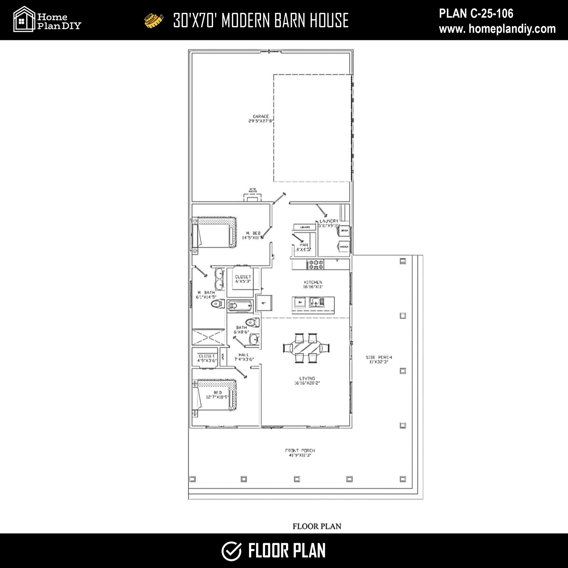 Modern Barndominium House Plan 25106