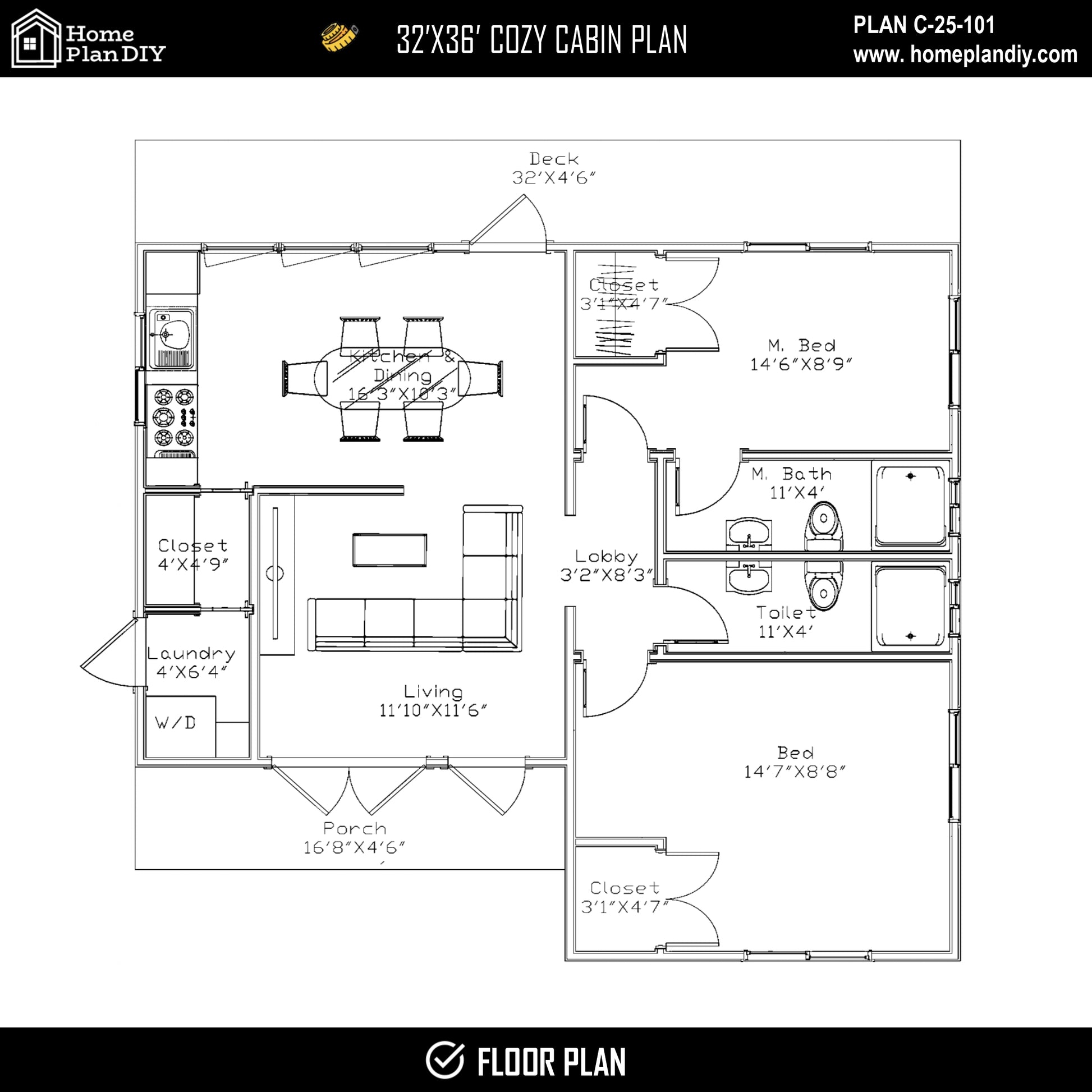 2 bedroom 2 bathroom cozy cabin house plan with porch