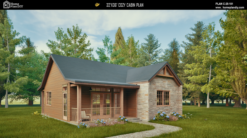 2 bedroom 2 bathroom cozy cabin house plan with porch