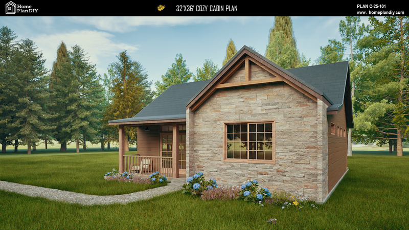 2 bedroom 2 bathroom cozy cabin house plan with porch