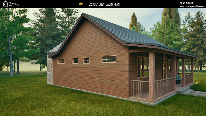 2 bedroom 2 bathroom cozy cabin house plan with porch
