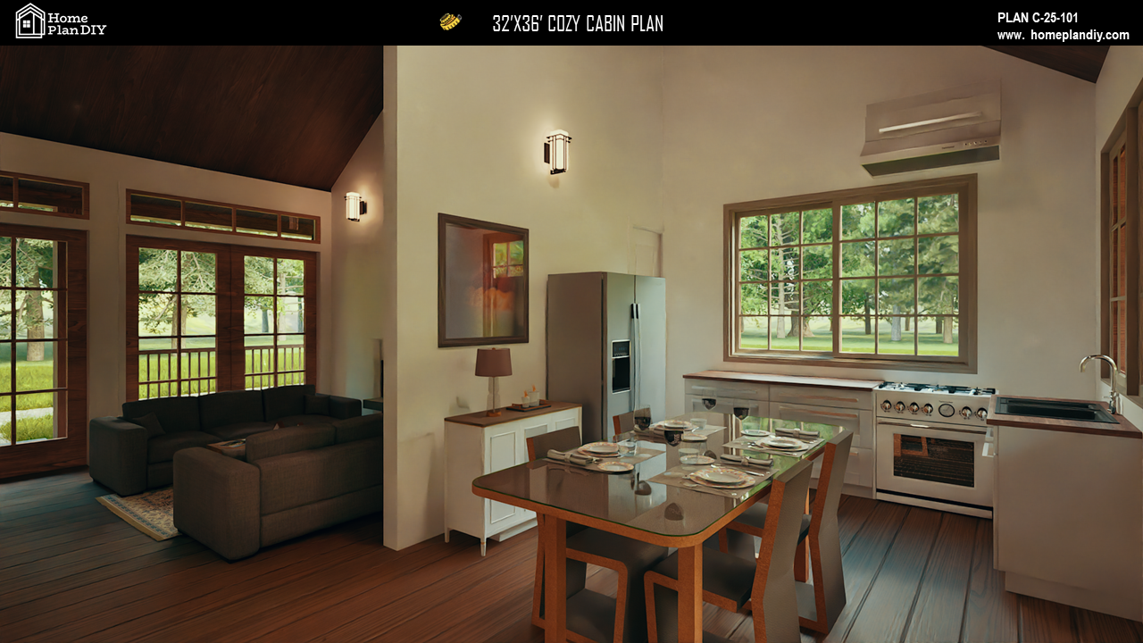 2 bedroom 2 bathroom cozy cabin house plan with porch