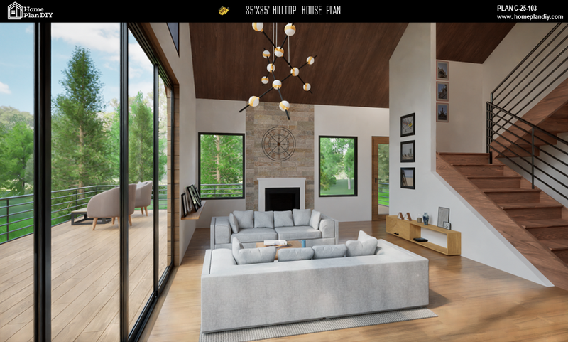 4 bedroom 3 bathroom modern hilltop house plan with basement and loft