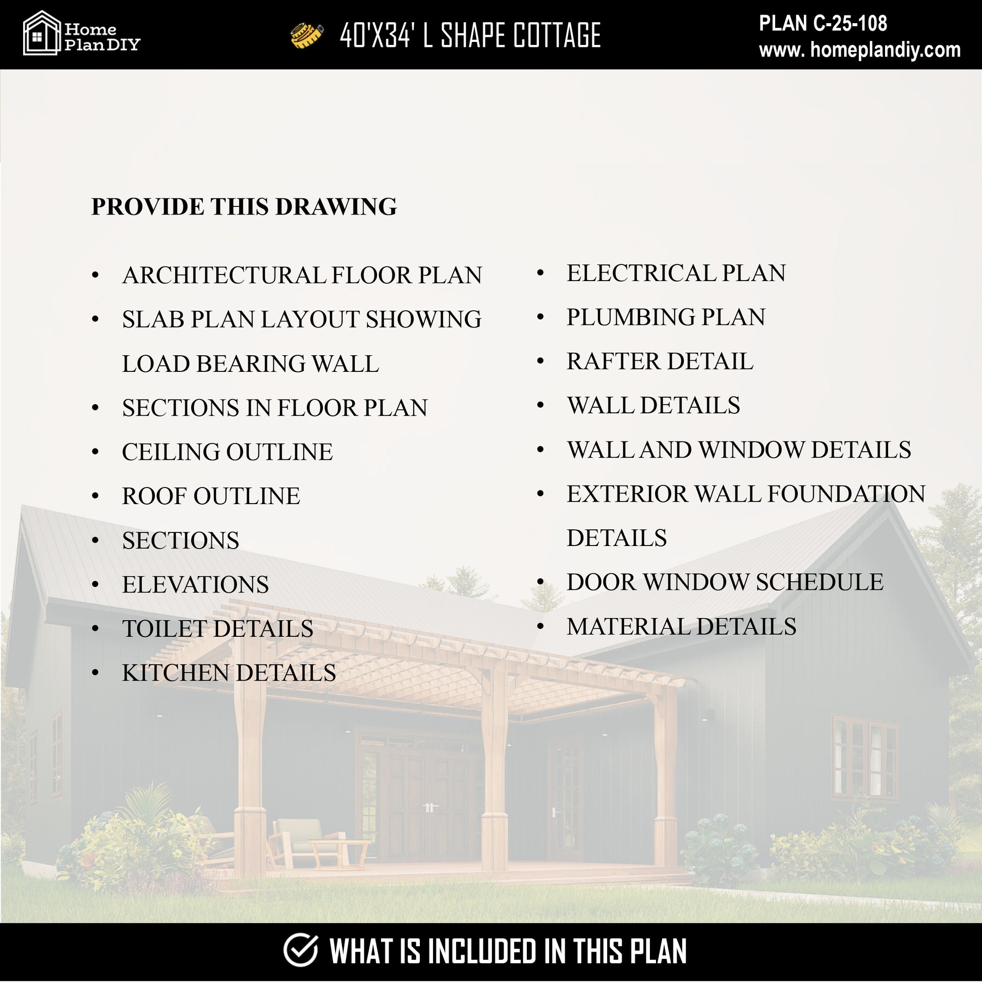 Modern rustic ranch style tiny house blueprint 1360 sqft