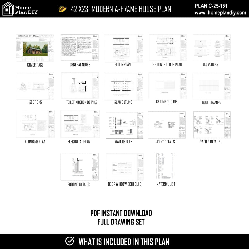 2 bedroom 1 bathroom modern A-frame cabin floor plan with loft