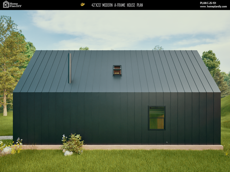 2 bedroom 1 bathroom modern A-frame cabin floor plan with loft
