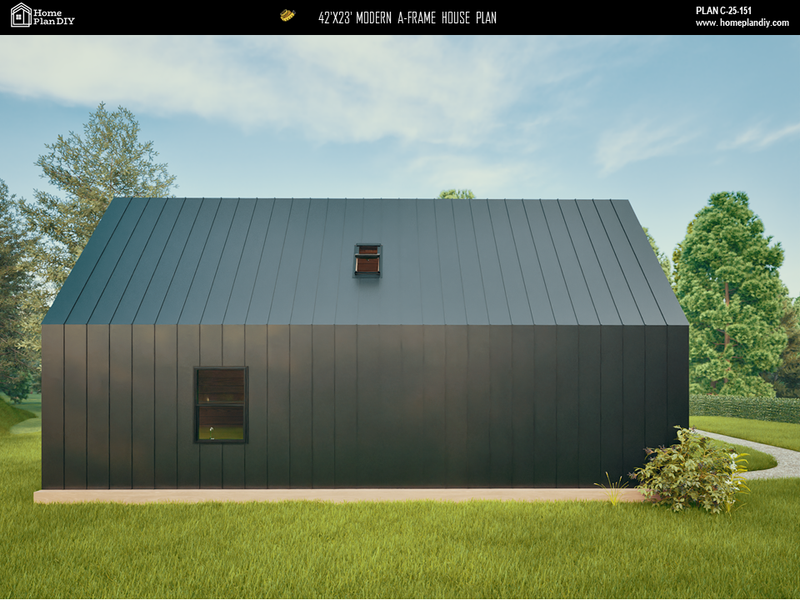 2 bedroom 1 bathroom modern A-frame cabin floor plan with loft