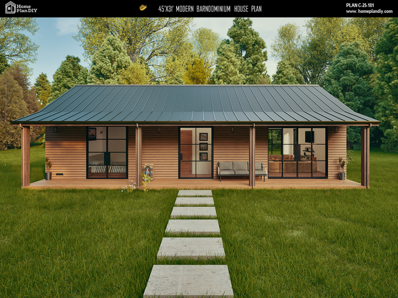 1395 square foot barndo home plan for DIY builders and rentals