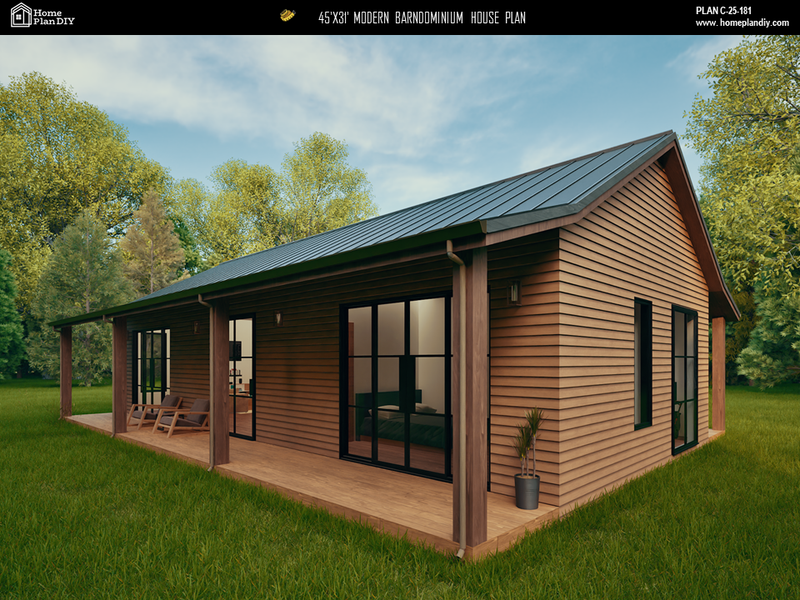 2 bedroom 2 bathroom modern barndominium house plan