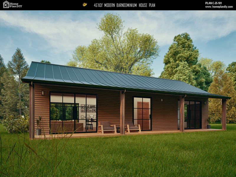 2 bedroom 2 bathroom modern barndominium house plan