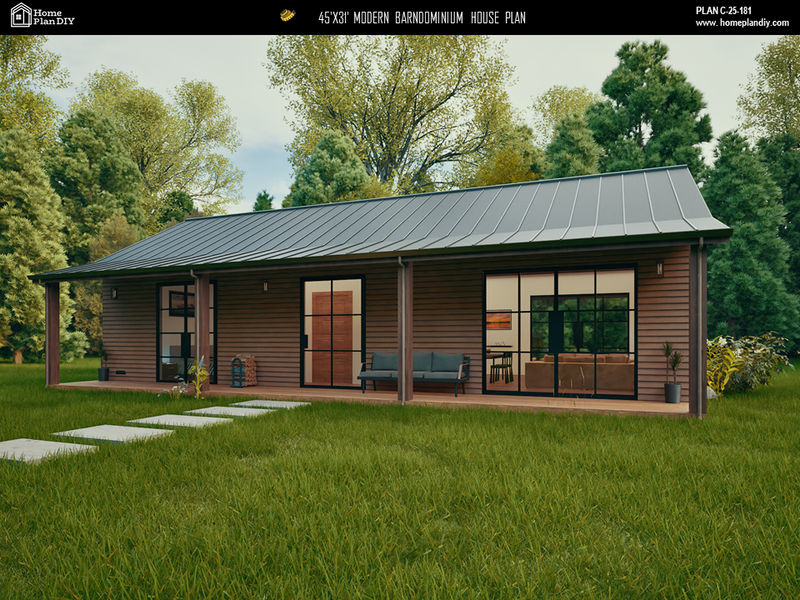 2 bedroom 2 bathroom modern barndominium house plan