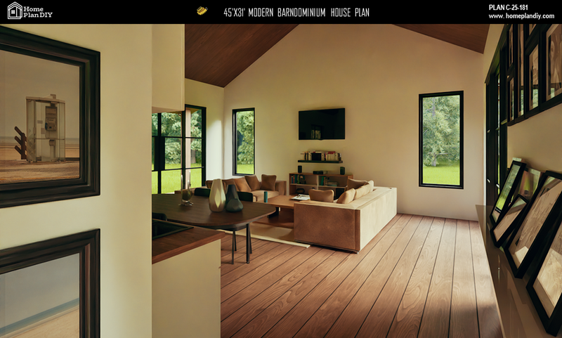 2 bedroom 2 bathroom modern barndominium house plan